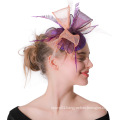 Small Sinamay Base with Violet Feather Bow Flower Fascinators For Bride Wedding With Hair Clip